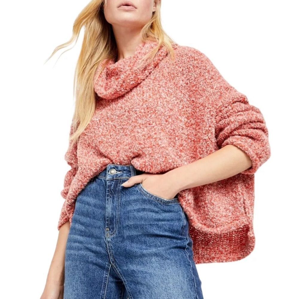 Free People BFF Cropped Cowl Neck Marled Sweater Red Lotus Ultrasoft Wom…